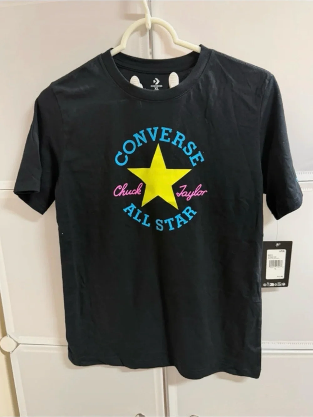Converse Black Short Sleeve Tee with Yellow Star and Blue Logo
